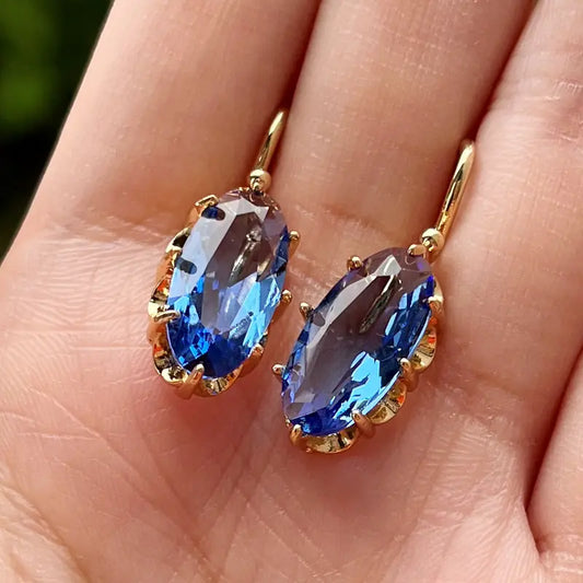 Golden Blue Bloom Øreringe | Guld