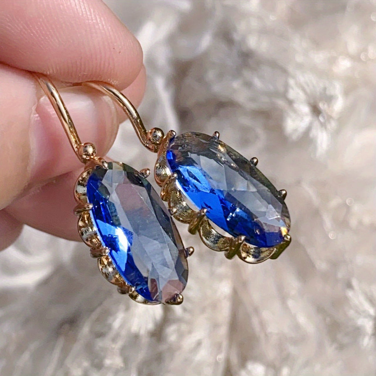 Golden Blue Bloom Øreringe | Guld