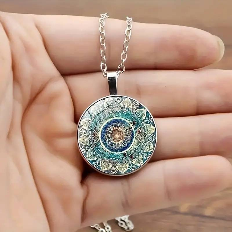 Vintage rund mandala-halskæde i blå