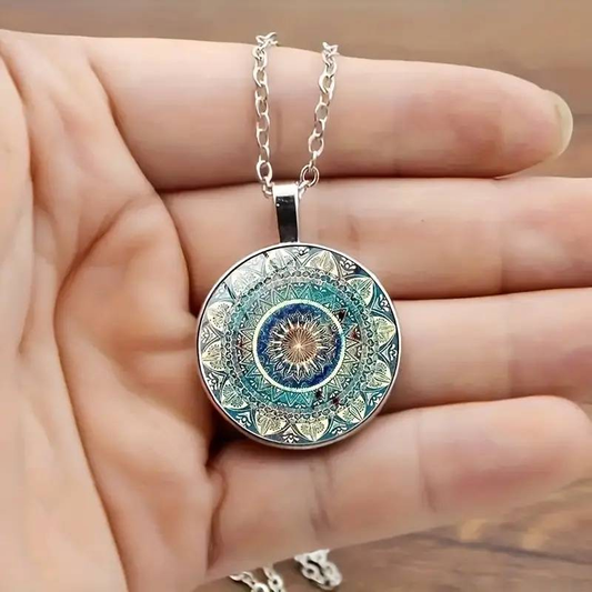 Vintage rund mandala-halskæde i blå