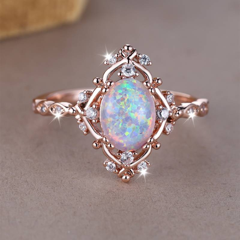 Vintage opalring med rose