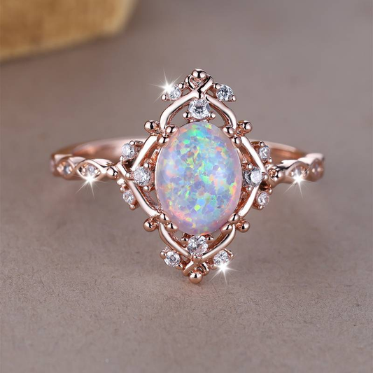 Vintage opalring med rose
